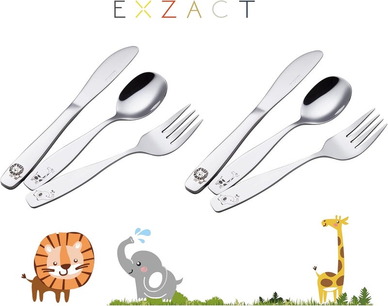 Exzact Kids Flatware 6pcs Toddler Utensils Children Silverware 18/10 Stainless Steel - Dishwasher Safe, 2 Years + (Safari) - Image 3